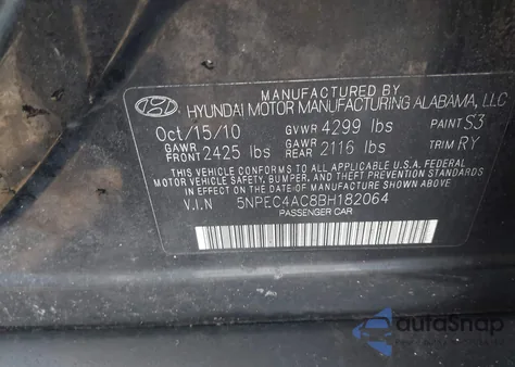 2011 Hyundai Sonata Limited из США, поврежденный, VIN 5NPEC4AC8BH182064